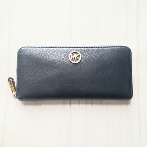 Michael Kors Navy Leather Zipper Wallet